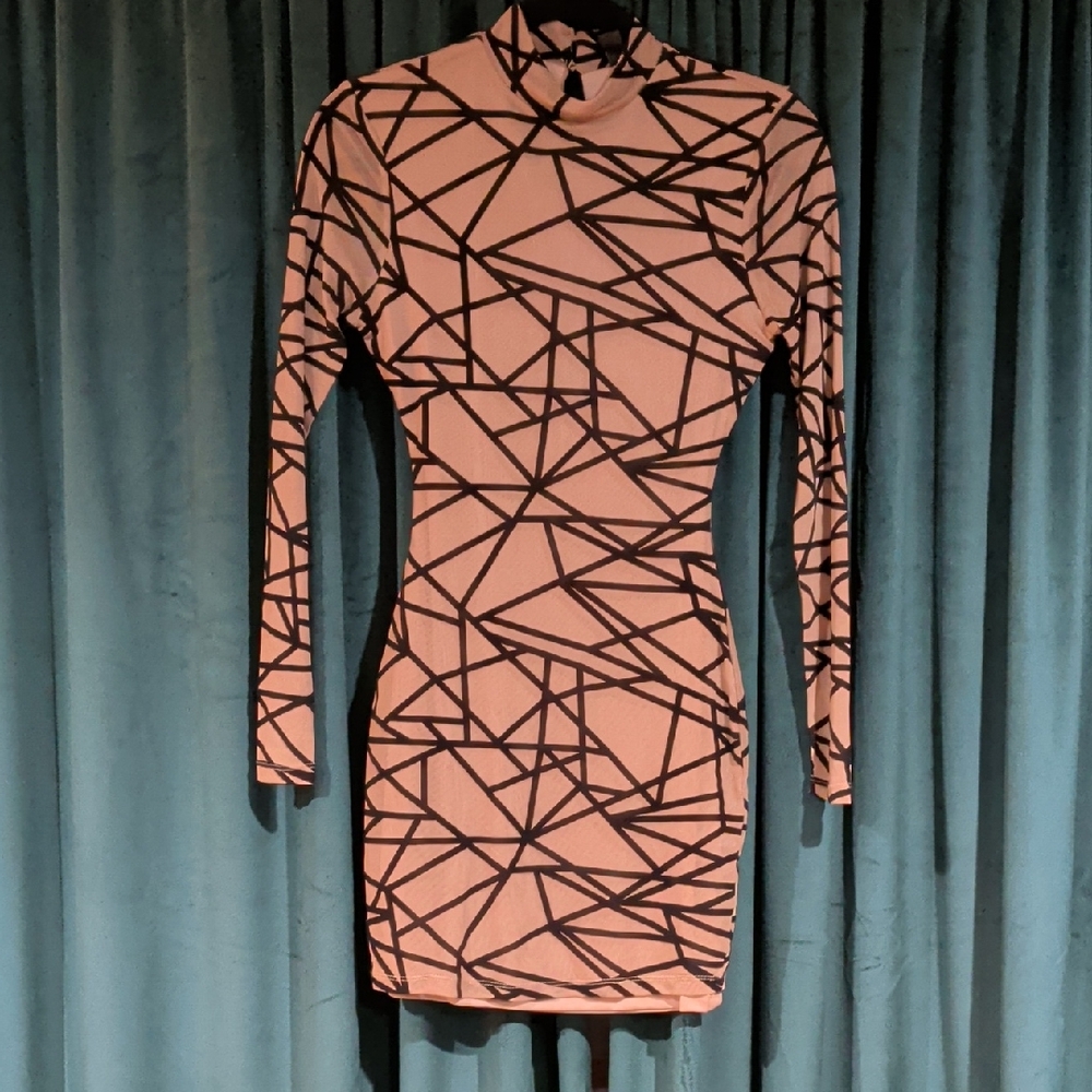 Windsor Nude Geometric Long Sleeve Bodycon Dress